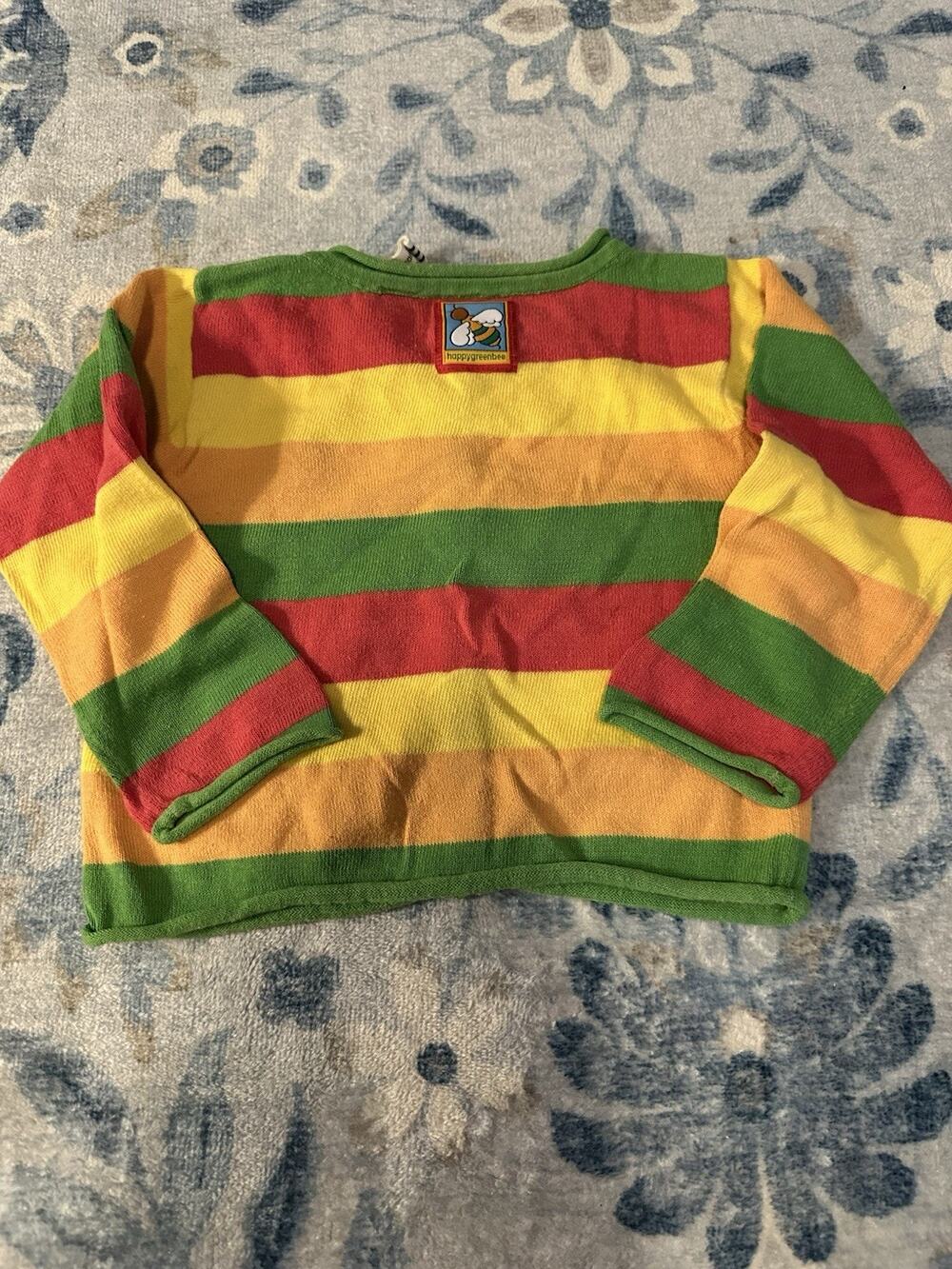 happygreenbee Organic Cotton Knit Striped Button Cardigan size youth medium